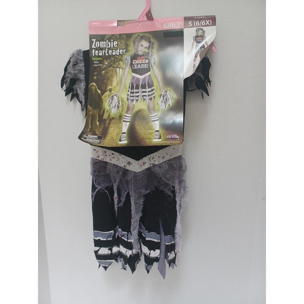 NEW‎ Fun World Zombie FearLeader Costume Girls 6 / 6X with Dress & Pom Poms